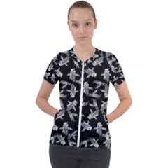 Koi Fish Pattern Short Sleeve Zip Up Jacket