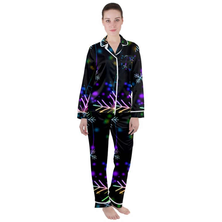 Snowflakes Satin Long Sleeve Pyjamas Set