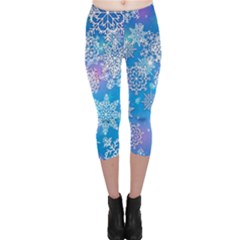 Snowflake Background Blue Purple Capri Leggings 