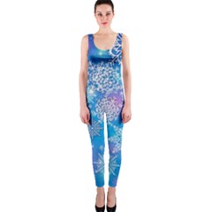 Snowflake Background Blue Purple One Piece Catsuit