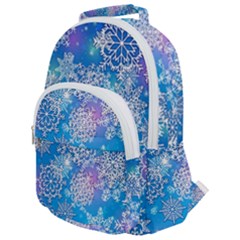 Snowflake Background Blue Purple Rounded Multi Pocket Backpack