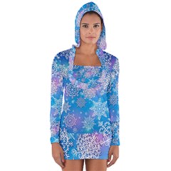 Snowflake Background Blue Purple Long Sleeve Hooded T-shirt