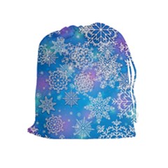 Snowflake Background Blue Purple Drawstring Pouch (xl)