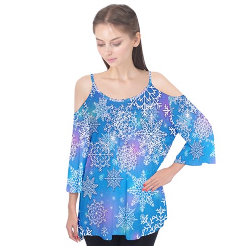 Snowflake Background Blue Purple Flutter Tees by HermanTelo