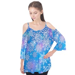 Snowflake Background Blue Purple Flutter Tees