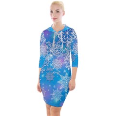 Snowflake Background Blue Purple Quarter Sleeve Hood Bodycon Dress