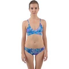 Snowflake Background Blue Purple Wrap Around Bikini Set