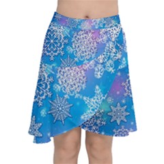 Snowflake Background Blue Purple Chiffon Wrap Front Skirt