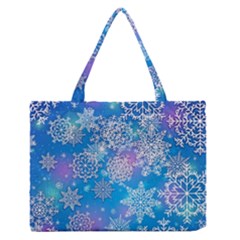 Snowflake Background Blue Purple Zipper Medium Tote Bag