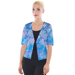 Snowflake Background Blue Purple Cropped Button Cardigan by HermanTelo