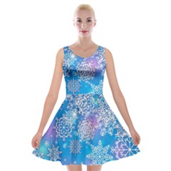 Snowflake Background Blue Purple Velvet Skater Dress