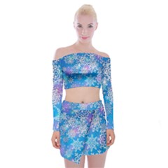 Snowflake Background Blue Purple Off Shoulder Top With Mini Skirt Set