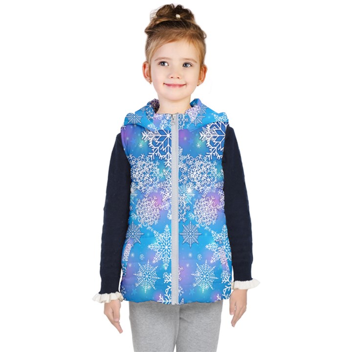 Snowflake Background Blue Purple Kids  Hooded Puffer Vest