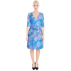 Snowflake Background Blue Purple Wrap Up Cocktail Dress by HermanTelo