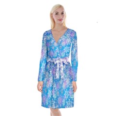 Snowflake Background Blue Purple Long Sleeve Velvet Front Wrap Dress