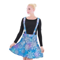 Snowflake Background Blue Purple Suspender Skater Skirt by HermanTelo