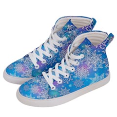 Snowflake Background Blue Purple Women s Hi-top Skate Sneakers