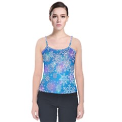 Snowflake Background Blue Purple Velvet Spaghetti Strap Top