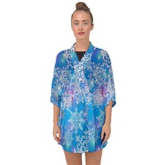 Snowflake Background Blue Purple Half Sleeve Chiffon Kimono