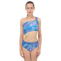 Snowflake Background Blue Purple Spliced Up Two Piece Swimsuit