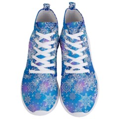 Snowflake Background Blue Purple Men s Lightweight High Top Sneakers