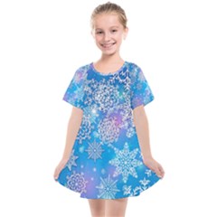 Snowflake Background Blue Purple Kids  Smock Dress