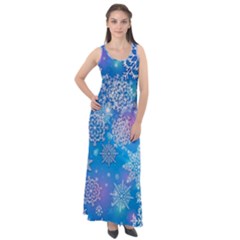 Snowflake Background Blue Purple Sleeveless Velour Maxi Dress by HermanTelo