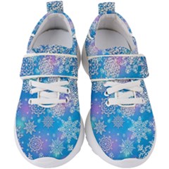 Snowflake Background Blue Purple Kids  Velcro Strap Shoes