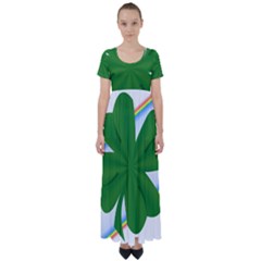 Shamrock Clover Saint Patrick Leaves High Waist Short Sleeve Maxi Dress