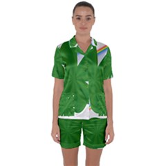 Shamrock Clover Saint Patrick Leaves Satin Short Sleeve Pyjamas Set by HermanTelo