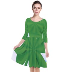 Shamrock Clover Saint Patrick Leaves Quarter Sleeve Waist Band Dress