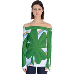 Shamrock Clover Saint Patrick Leaves Off Shoulder Long Sleeve Top