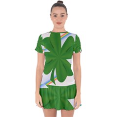 Shamrock Clover Saint Patrick Leaves Drop Hem Mini Chiffon Dress