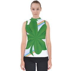 Shamrock Clover Saint Patrick Leaves Mock Neck Shell Top by HermanTelo