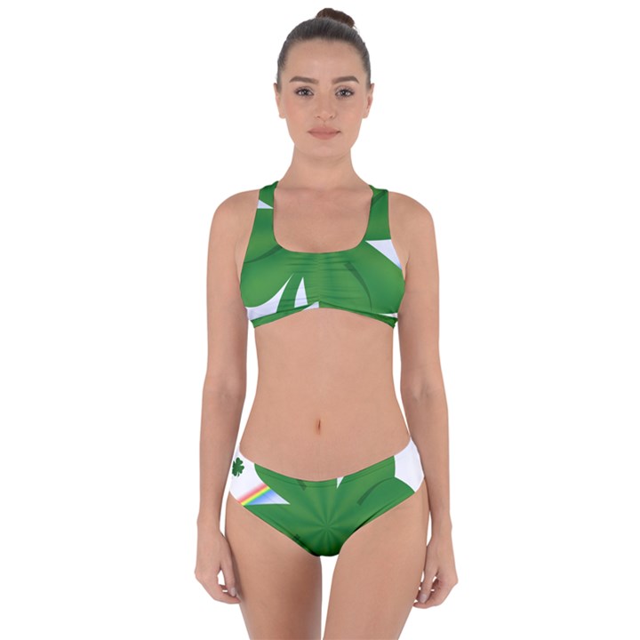 Shamrock Clover Saint Patrick Leaves Criss Cross Bikini Set