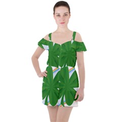 Shamrock Clover Saint Patrick Leaves Ruffle Cut Out Chiffon Playsuit by HermanTelo