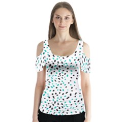 Seamless Texture Fill Polka Dots Butterfly Sleeve Cutout Tee 