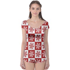 Snowflake Red White Boyleg Leotard 