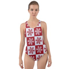 Snowflake Red White Cut-out Back One Piece Swimsuit