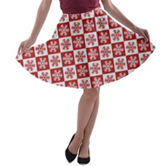 Snowflake Red White A-line Skater Skirt