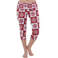 Snowflake Red White Capri Yoga Leggings