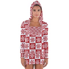 Snowflake Red White Long Sleeve Hooded T-shirt