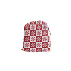 Snowflake Red White Drawstring Pouch (xs)