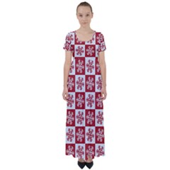 Snowflake Red White High Waist Short Sleeve Maxi Dress by HermanTelo