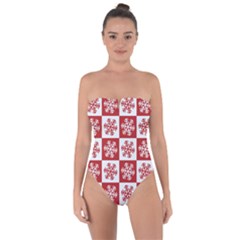 Snowflake Red White Tie Back One Piece Swimsuit