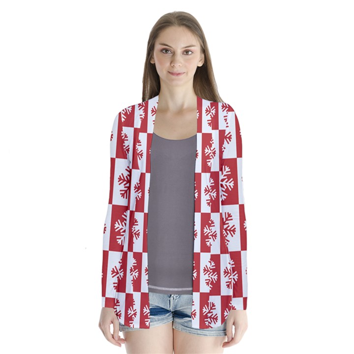 Snowflake Red White Drape Collar Cardigan