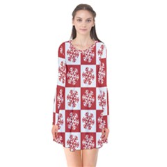 Snowflake Red White Long Sleeve V-neck Flare Dress