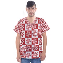 Snowflake Red White Men s V-neck Scrub Top