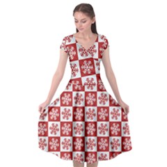 Snowflake Red White Cap Sleeve Wrap Front Dress