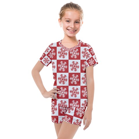 Snowflake Red White Kids  Mesh Tee And Shorts Set by HermanTelo